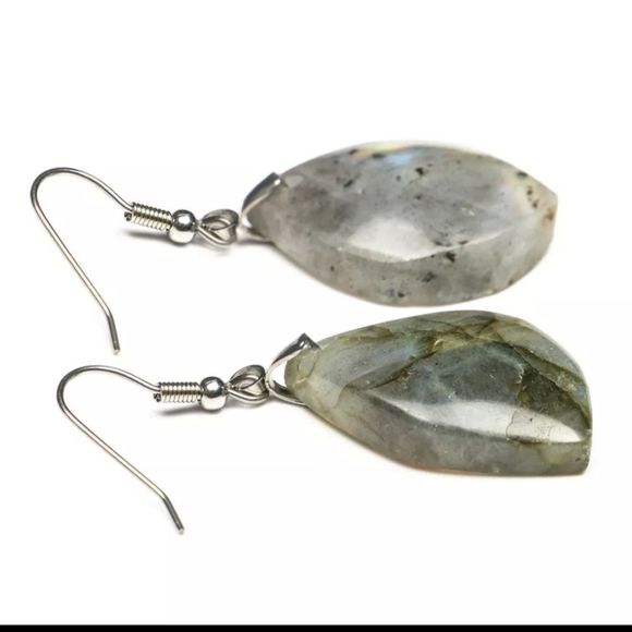 Sterling Silver blue flash labradorite Natural stone drop boho earrings - Picture 3 of 4